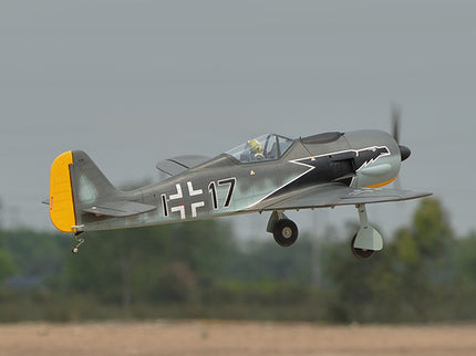 Phoenix Model FOCKE WULF WW2 Model airplane with a German Luftwaffe insignia flying against a blurred background