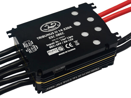 Electronic speed controller with wiring on a white background