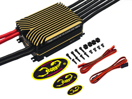 Electronic component with wiring and Scorpion logo on a white background