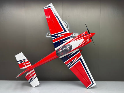 Model airplane with a red design on a gray background