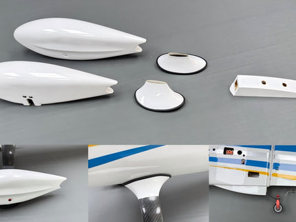 White airplane parts on a gray background