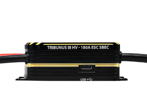Electronic control unit with 'Tribunus III HV - 180A ESC SBEC' branding on a white background