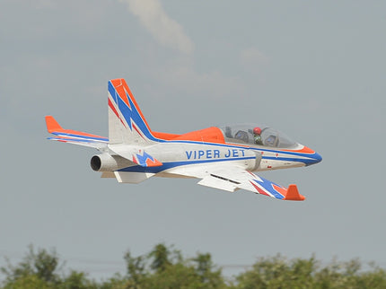 Phoenix Model VIPER JET 83'' With Electric Retract ARF V2 Model airplane with 'Viper Jet' branding against a cloudy sky