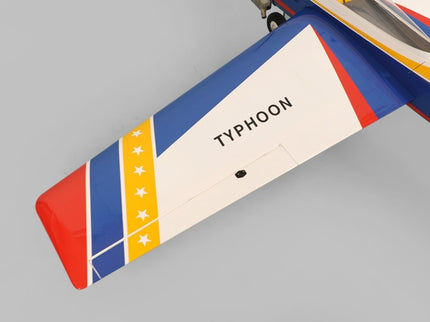 Phoenix Model TYPHOON 59" Size ARF Close-up of a model aircraft with 'Typhoon' branding on a gray background