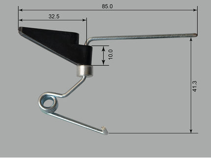 Phoenix Model Spitfire 61" ARF V2 with Electric Retracts Measurement chart of a metal tailwheel bracket with dimensions on a gray background