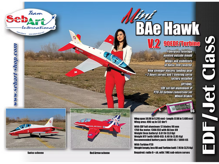 SebArt Mini Bae Hawk W/Electric Retract ARF 1.42M V2 - Red Arrows