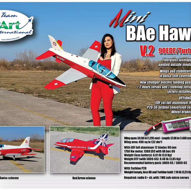 SebArt Mini Bae Hawk W/Electric Retract ARF 1.42M V2 - Red Arrows