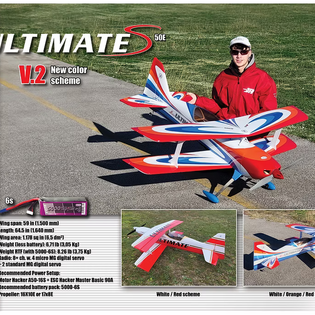 SebArt Miss Ultimate S 50E Biplane ARF 59" V2 - Orange
