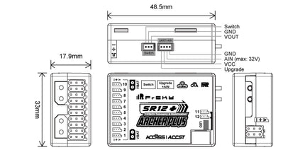 FrSky Archer Plus SR12+ 12-Channel Receiver with Gyro Stabilisation
