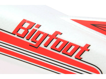 Close-up of a 'Bigfoot' logo on a white background