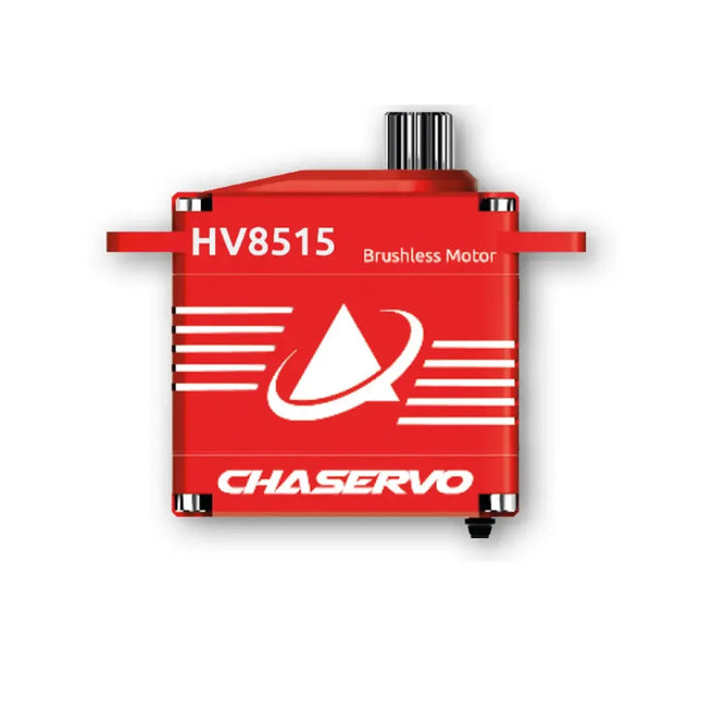 Red brushless motor with 'HV8515' and 'Chaservo' branding on a white background