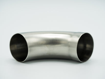 Stainless steel elbow pipe on a white background