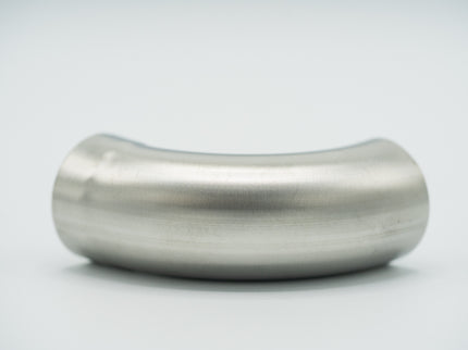 Metallic elbow pipe on a light gray background