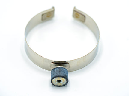 Metal ring with screws and a black rubber component on a white background, featuring 'Silencer MTV Systems' logo.