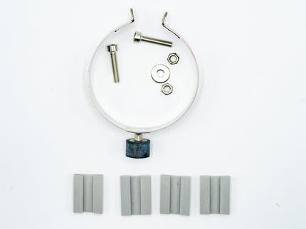 Metal ring with screws and a black rubber component on a white background, featuring 'Silencer MTV Systems' logo.