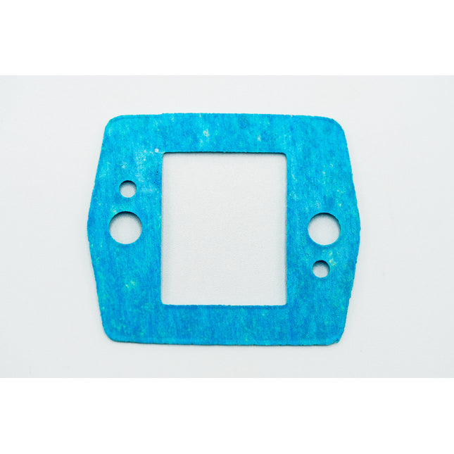 Blue gasket with square shape and circular holes on a white background