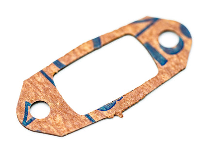 Copper gasket with blue markings on a white background