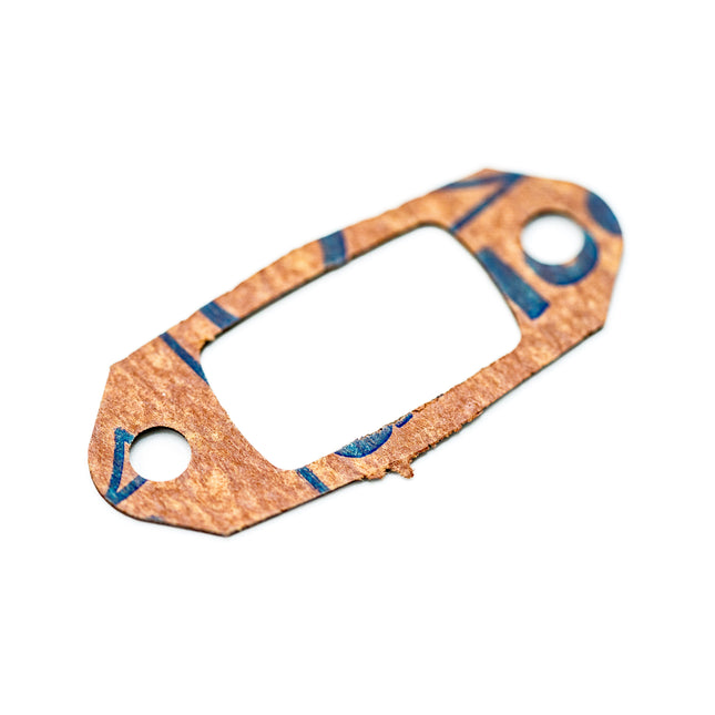 Copper gasket with blue markings on a white background