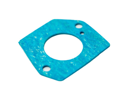 Blue gasket with three holes on a white background