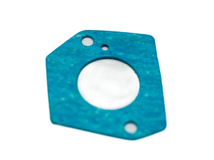 Blue gasket with a circular white center on a white background