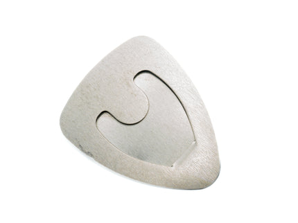 Triangular metal puzzle piece on a white background