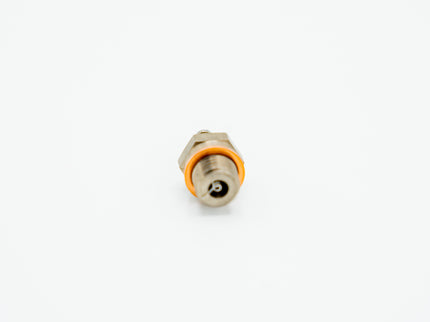 Metallic fitting with orange accent on a white background