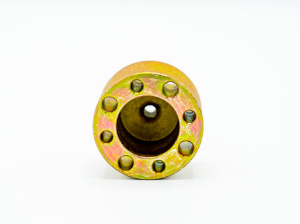 Decorative wooden knob with colorful design on a white background