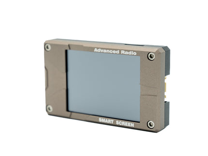 Smart screen device with 'Advanced Radio' branding on a white background