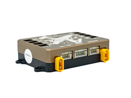 Electronic module with connectors on a white background