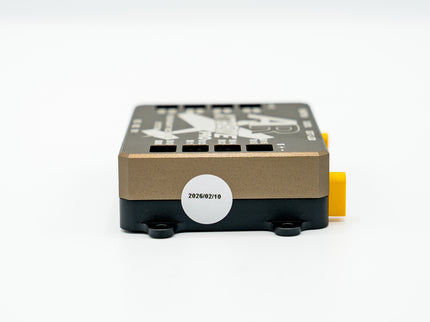Electronic device with a label on a white background