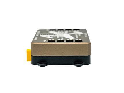 Small electronic device with a brand logo on a white background