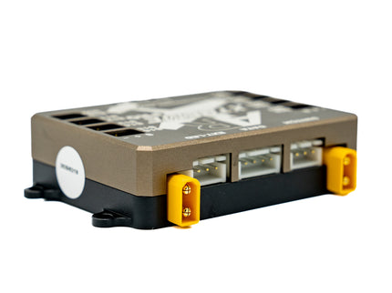 Electronic module with ports and connectors on a white background
