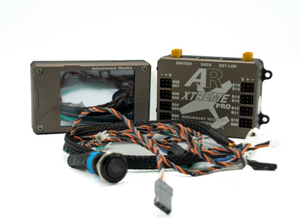 Automotive radio and wiring kit with 'AR' branding on a white background
