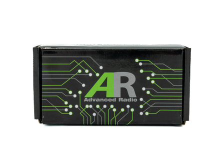 Black box with 'Advanced Radio' logo on a white background