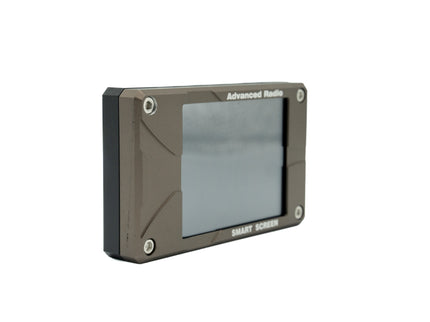 Smart screen device with 'Advanced Radio' branding on a white background