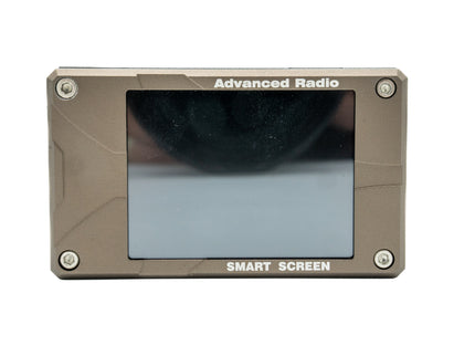 Smart screen device with 'Advanced Radio' branding on a white background