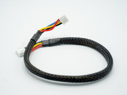 Braided cable with color-coded wires on a white background