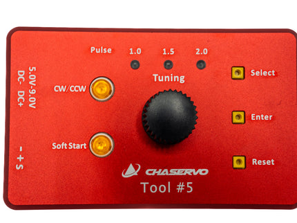 Red electronic control panel with buttons and labels on a white background, branded 'Chaservo'.