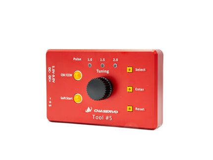 Red electronic device with buttons and a dial on a white background