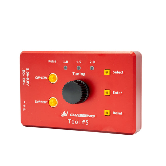 Red electronic device with buttons and a dial on a white background