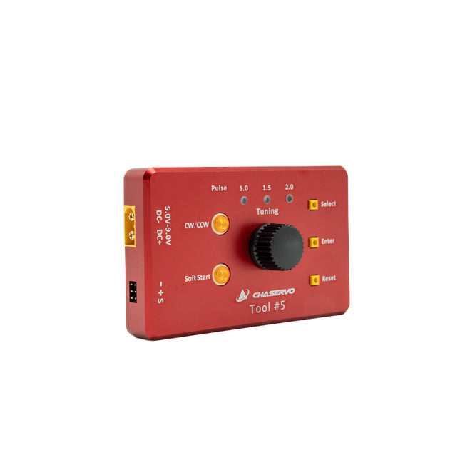 Red electronic device with buttons and a dial on a white background