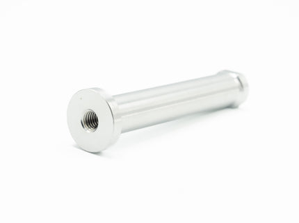 Metallic cylindrical object with threaded end on a white background