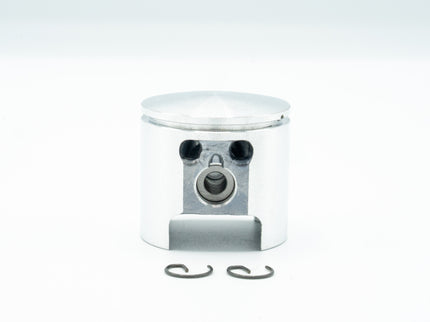 Metal piston with two rings on a white background