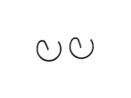 Two black hoop g clips on a white background