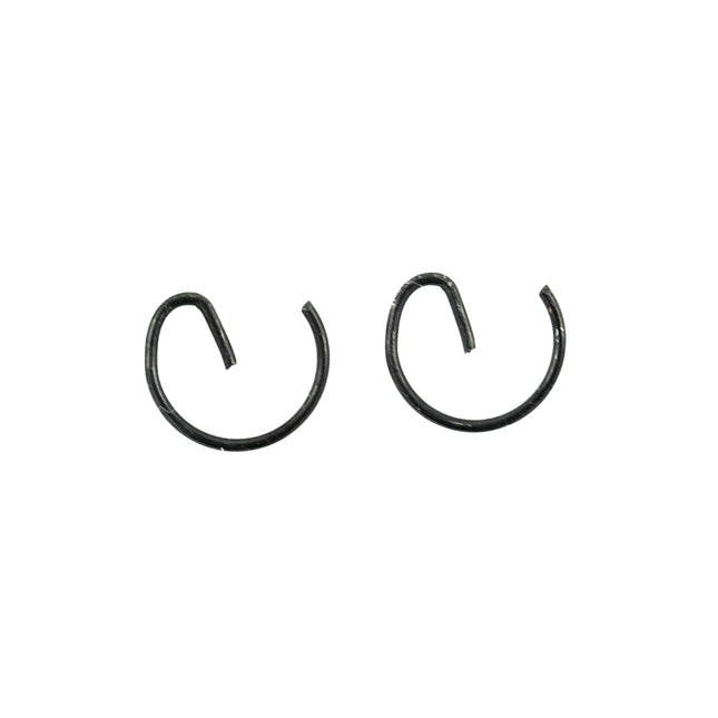 Two black hoop g clips on a white background