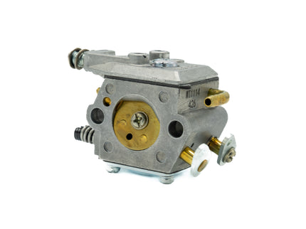 Mechanical component with metallic and gold parts on a white background