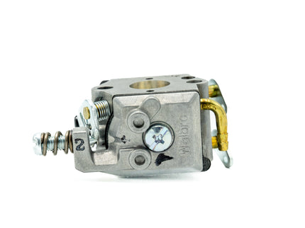 Metal carburetor on a white background