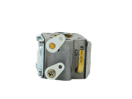 Mechanical component with metallic and white parts on a white background