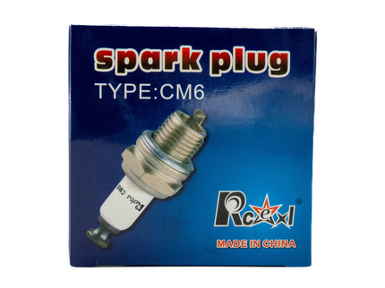 Spark plug packaging with 'Spark plug' text and a visible brand logo on a blue background