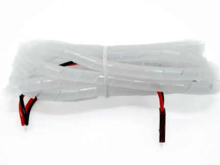 Clear plastic tube with red and black connectors on a white background
